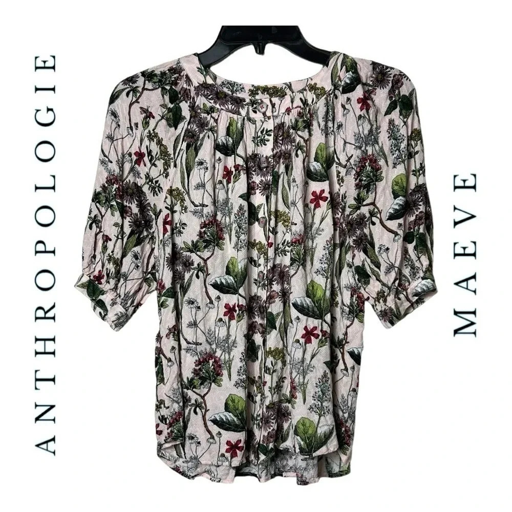 1525. ANTHROPOLOGIE MAEVE SHORT SLEEVE TOP SIZE XSMALL FLORAL PATTERN FULL XSM